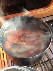 Giving the crab a hot, salty bath