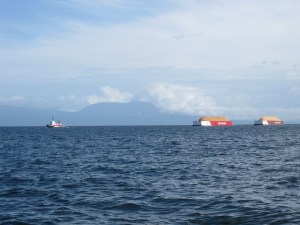 Crossing the Strait of Georgia - barge hauling sawdust