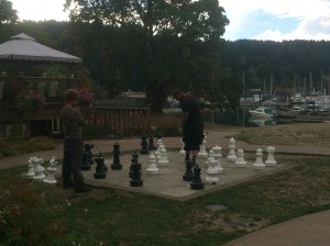 Outdoor chess game at Herriot Bay