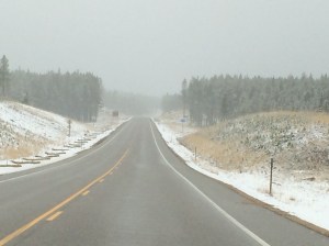 Snow threatening of the way to Yellowstone